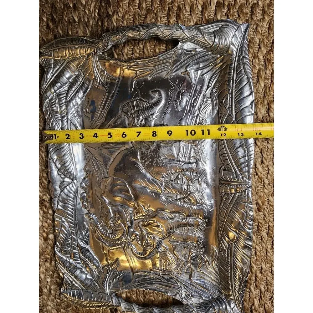 Vintage Arthur Court Elephant African Safari Silver Aluminum Serving Tray 19.5